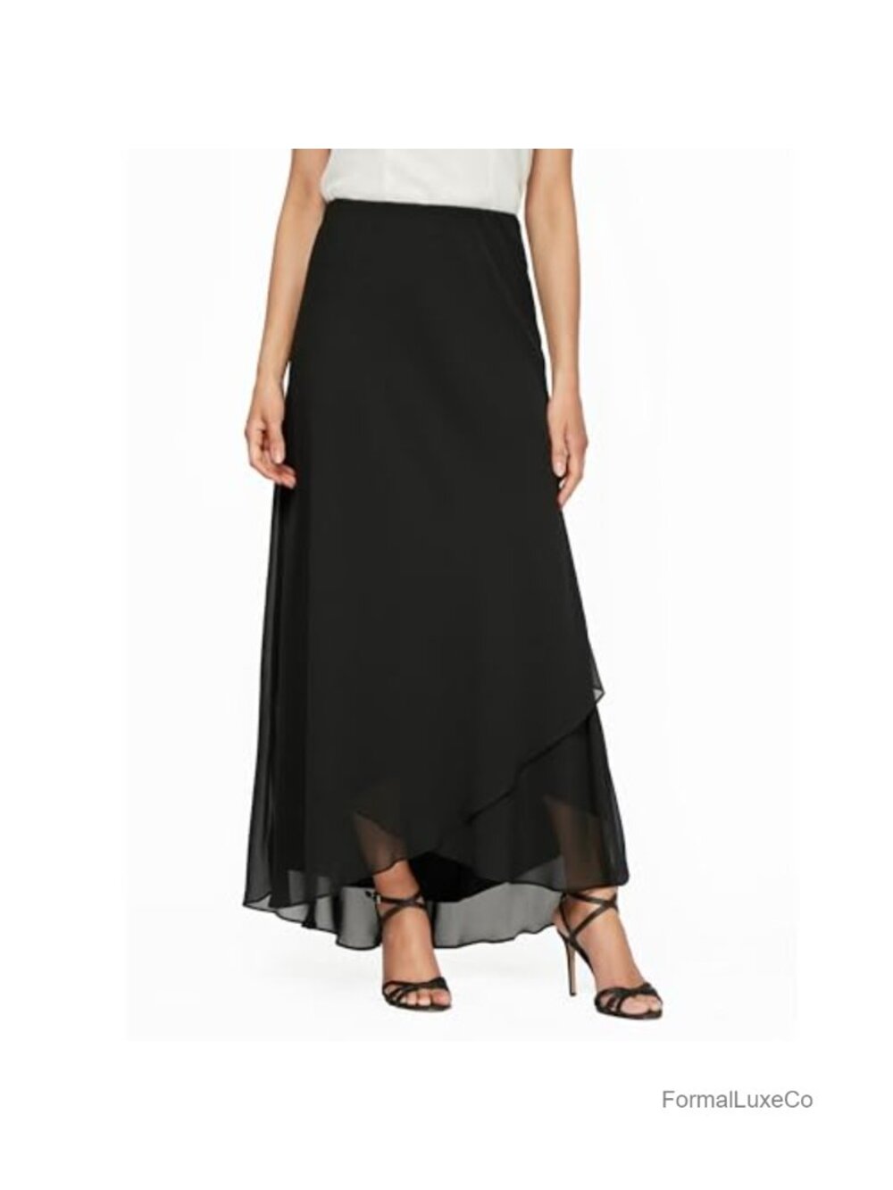Alex Evenings Chiffon Maxi Skirt Pull On Elastic Waist Evening
